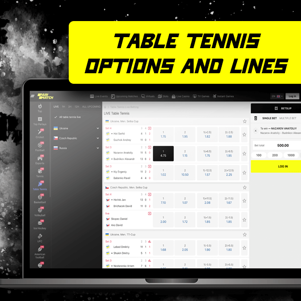 Table tennis betting options and lines